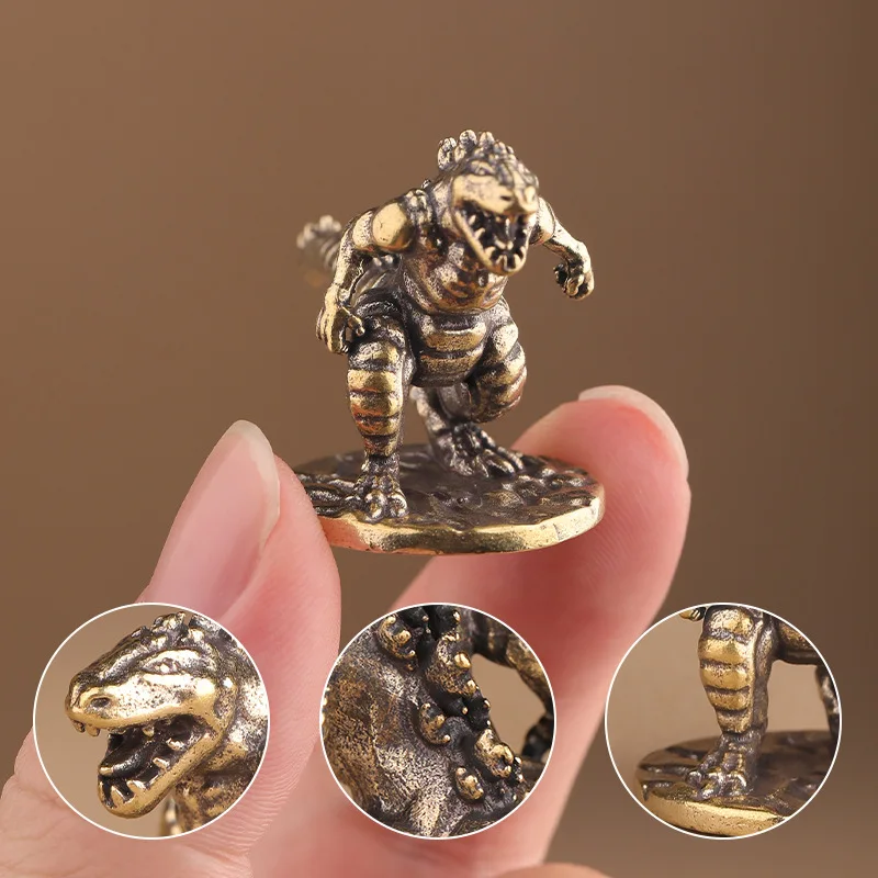 Solid Brass Roaring Jurassic Dinosaurs Small Statue Desktop Ornaments Retro Animal Miniatures Figurines Home Decoration Crafts