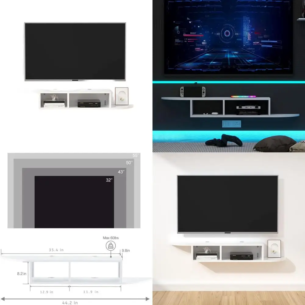 

White Floating TV Stand: Wall-Mounted Entertainment Center with Storage, Under-TV Media Console for Living Room and Bedroom