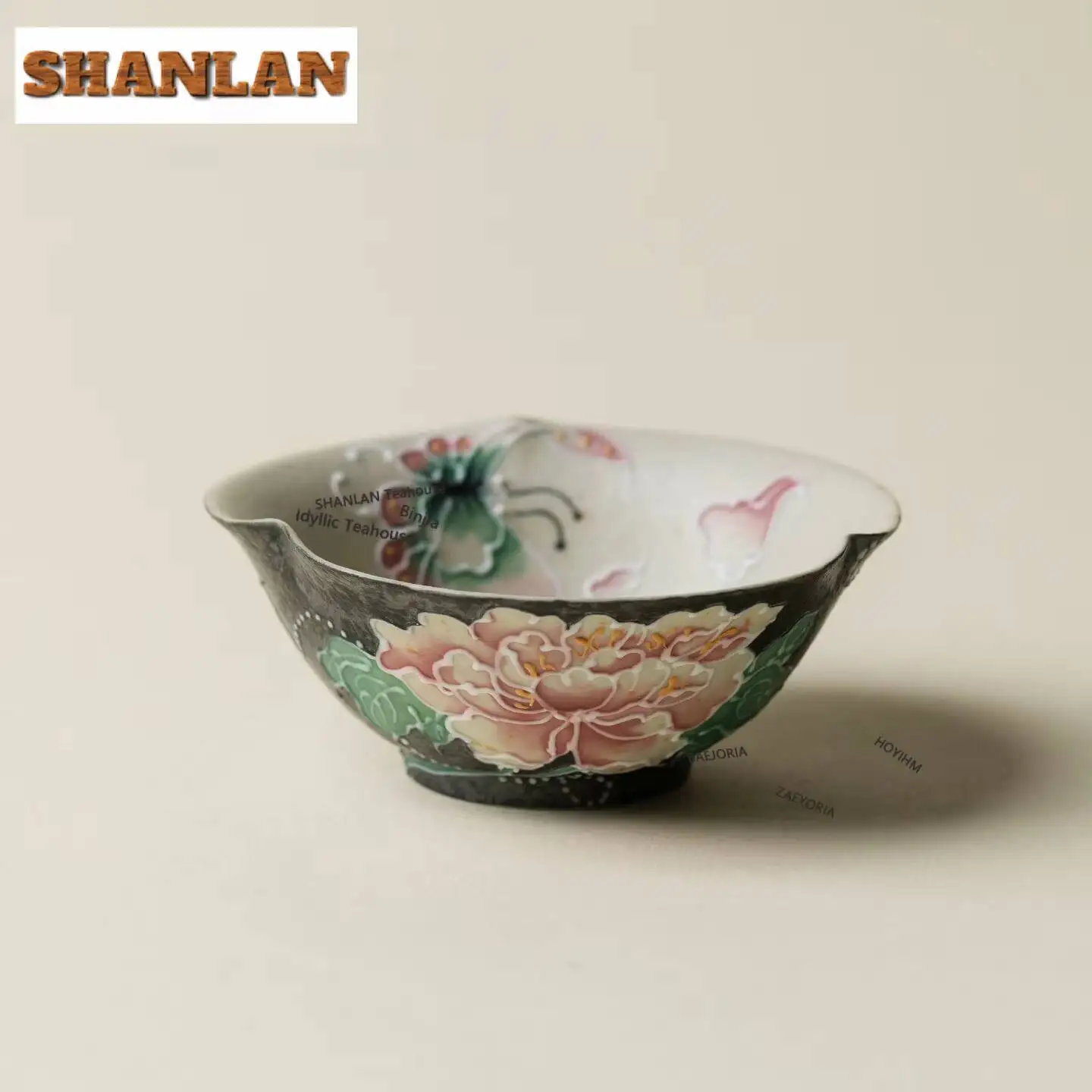 80ml Hand Painted Night Bloom Peony Teacup Zen Tea Bowl Tea Pair Tea-tasting Fragrance Cup Chazhan Master Cups Tableware Craft