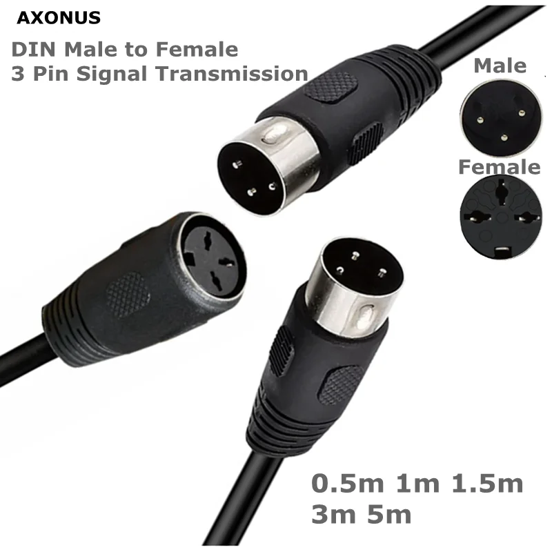 Power Cord Digital Equipment Connection Wire Black 50cm to 500cm Din 3Pin Male to Female Power Supply Cable