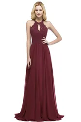 Elegant Burgundy Chiffon V Neck Evening Dresses 2024 Lace Beaded Sleeveless Long Formal Prom Party Gowns Vestido De Fiesta Bride