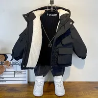 2025 Winter Boys Jacket Children Clothing Keep Warm Cotton Thicken Coats Kids Zipper Hooded Outerwear Plus Velvet Jackets