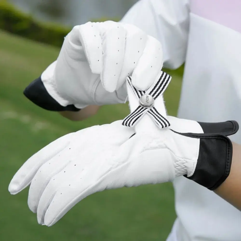 

1 Pair Breathable Sheepskin Women's Golf Gloves Comfort Removable Mark Full Finger Golf Gloves Elastic White
