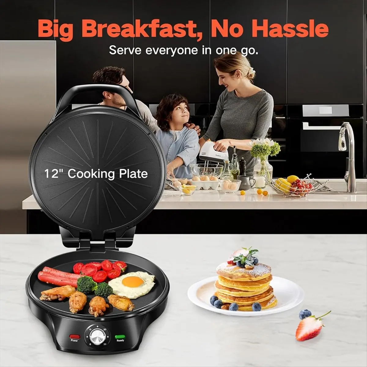 DT36 Pizza Maker Electric Griddle Nonstick Countertop Pizza Oven with 30-Min Timer & Auto Shut-Off,for Burgers,Crepes EU Plug