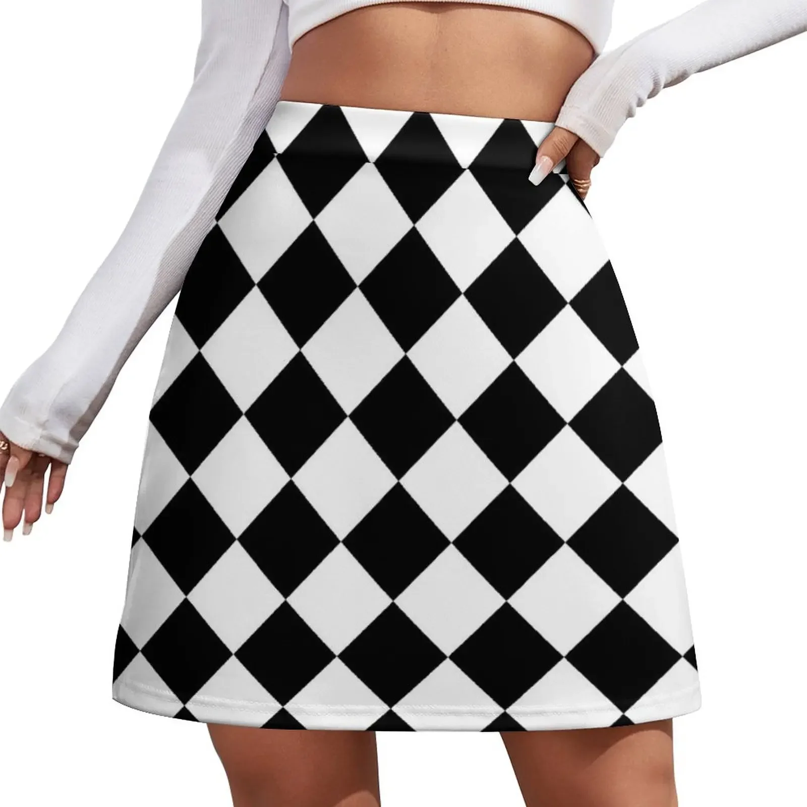 

2019 resort fashion black and white diamond check Mini Skirt 90s aesthetic new in clothes Miniskirt woman Women's summer skirt