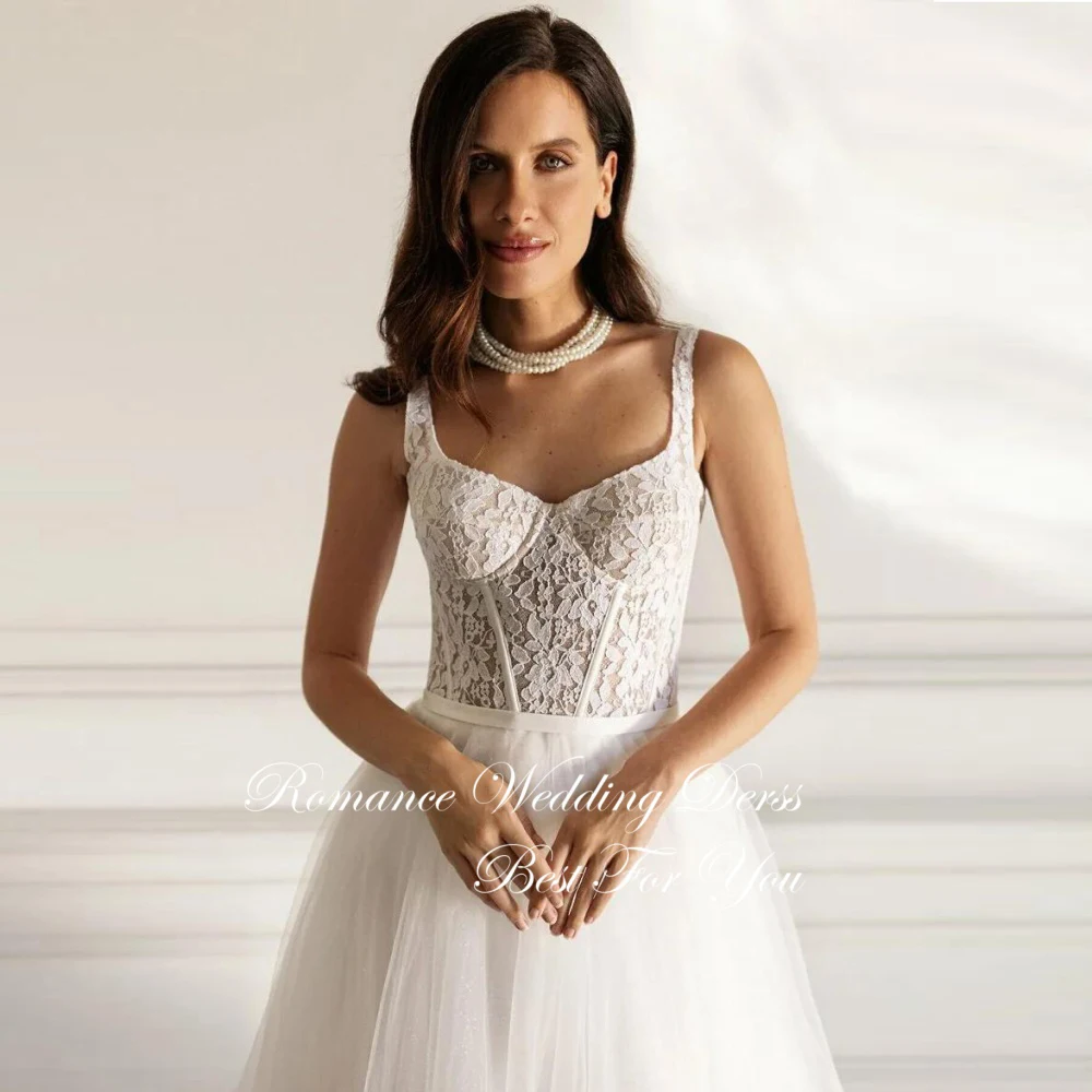 Apliques modernos a linha vestido de casamento 2025 renda com decote em v plissado aberto volta sem mangas cintas de espaguete vestidos de novia personalizado