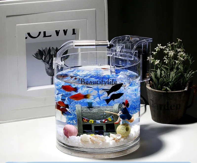 

LD33Super White Glass Fish Tank Household Desk Small Change Water Ecological Cylindrical Fish Globe Landscaping