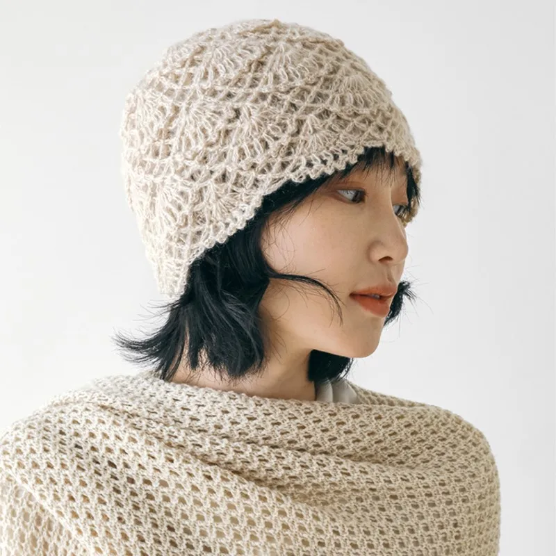 Wool Hollow-out Design Sense Toque Women's Spring and Autumn Korean Style Versatile High Sense Hat