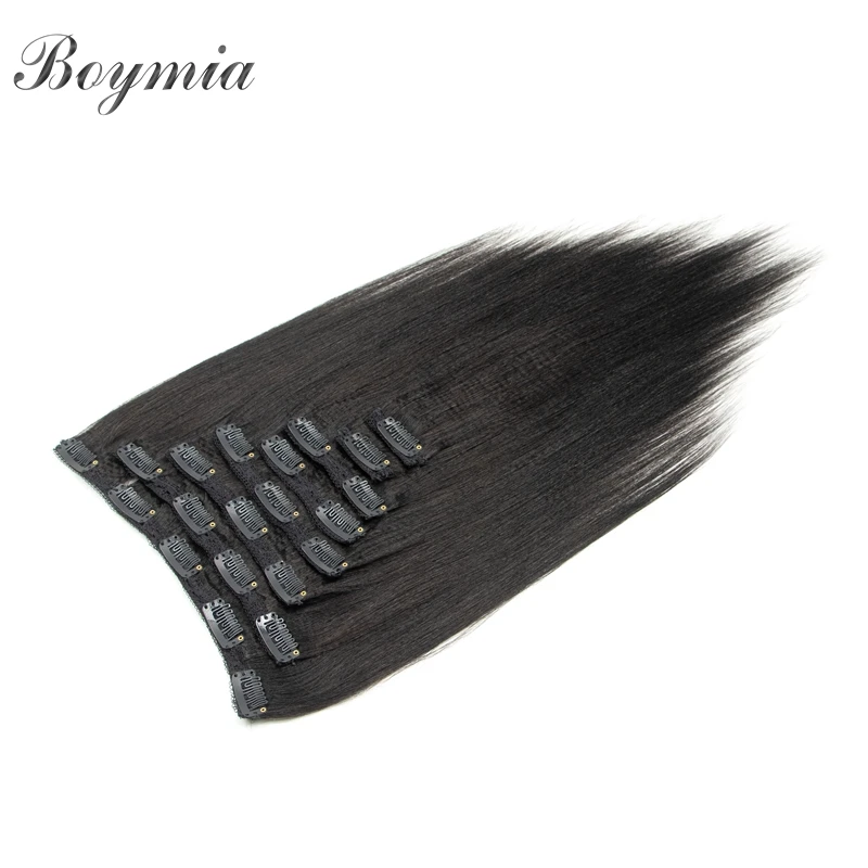 Boymia yaki grampo de cabelo humano em extensões 10 "-26" yaki clipe reto peças de cabelo 80-120g 8 pçs/set cor nautral para as mulheres traseiras