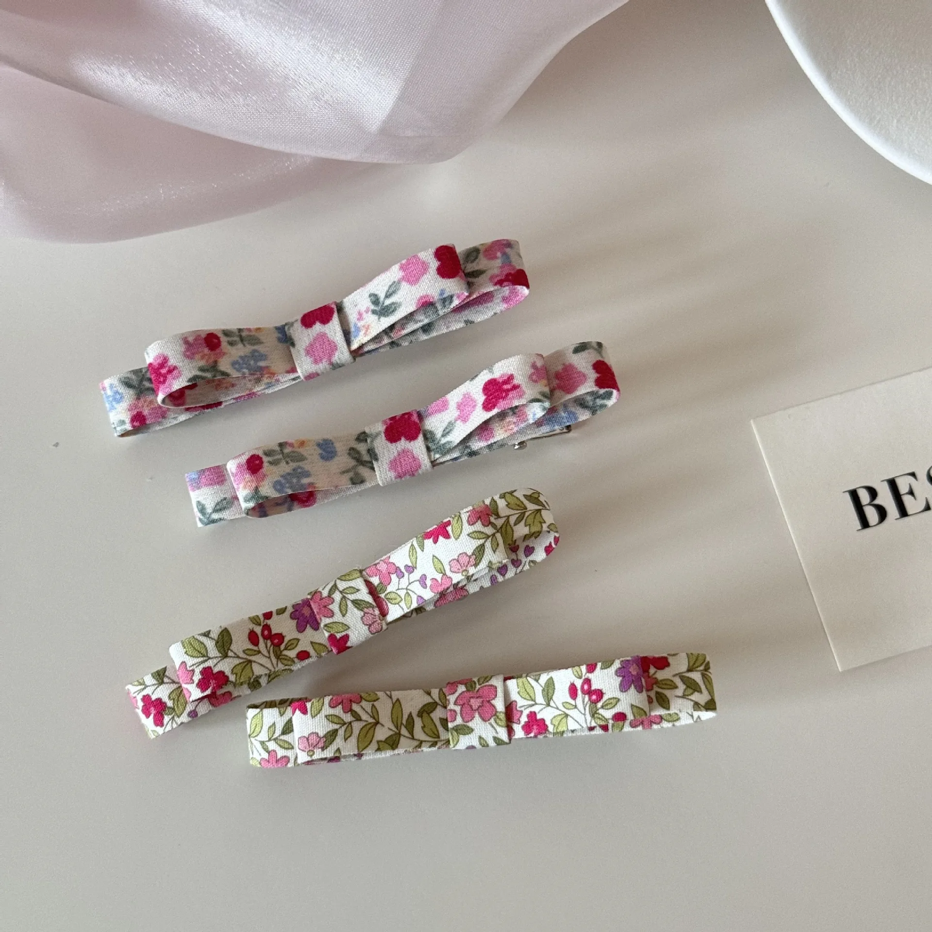 

Boho Floral Print Fabric Bow Hair Clips Set Cute Flower Pattern Barrettes For Women Sweet Casual And Daily Use Hair Accessories
