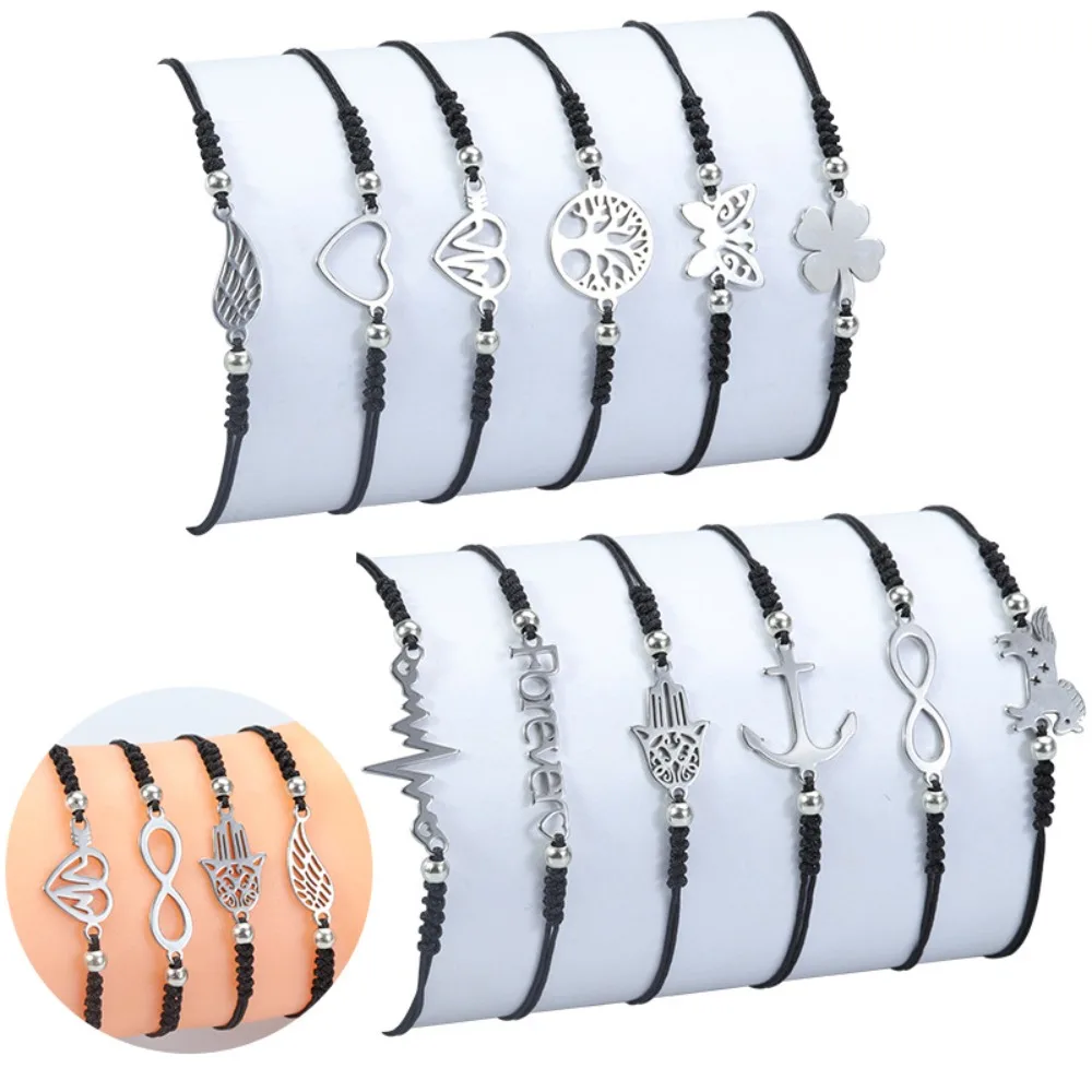 12pcs Set Stainless Steel Four-leaf Flower Butterfly Tree of Life Mobius Strip Heart Woven Bracelets for Women Jewelry Sets Gift