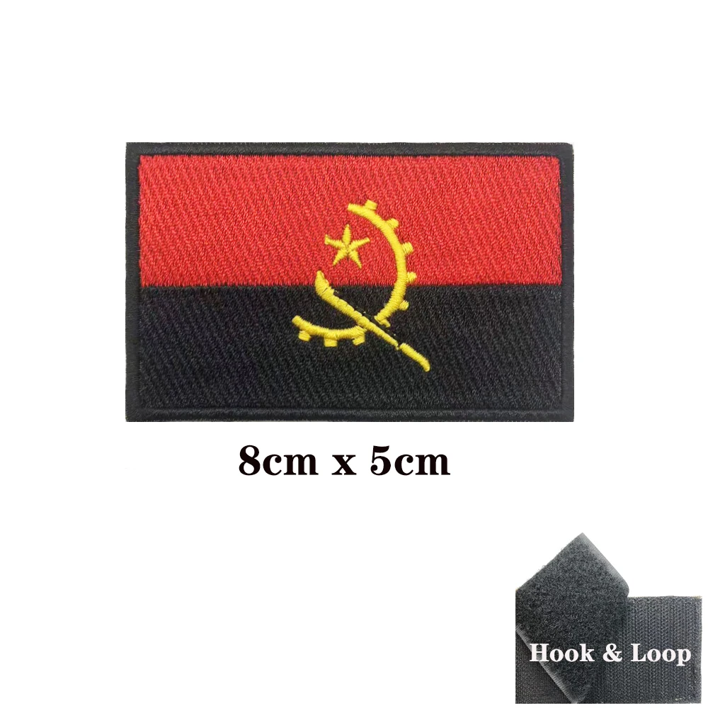 1PC Angola Flag Patch Stripes Badge Tags Chevrons Military Armband Iron On Or Hook Loop Embroidered