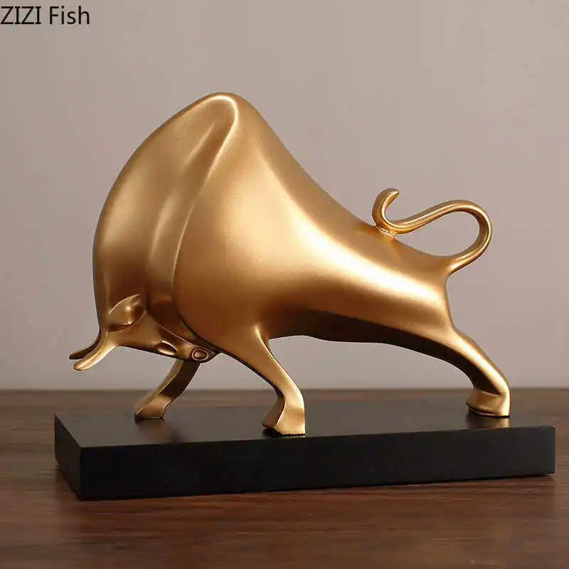 

Смола орнамент для крупного рогатого скота, Золотой бык, скульптура, модель, фигурки животных, демонстрационная статуя, украшения, миниатюры, подарок на новоселье