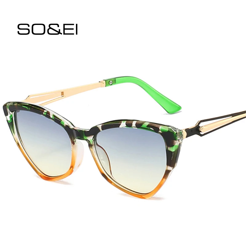 SO & EI Ins شعبية موضة مضلع القط العين الملونة ليوبارد النظارات الشمسية النساء الرجعية التدرج ظلال UV400 تتجه الرجال نظارات شمسية