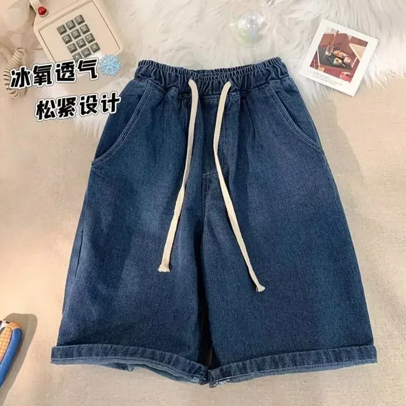 الصيف الدنيم منتصف الخصر العصرية العلامة التجارية الطباعة خمر الرجعية غسل الكورية نمط Slims السلس صورة ظلية دقيقة السراويل رجل ﻿