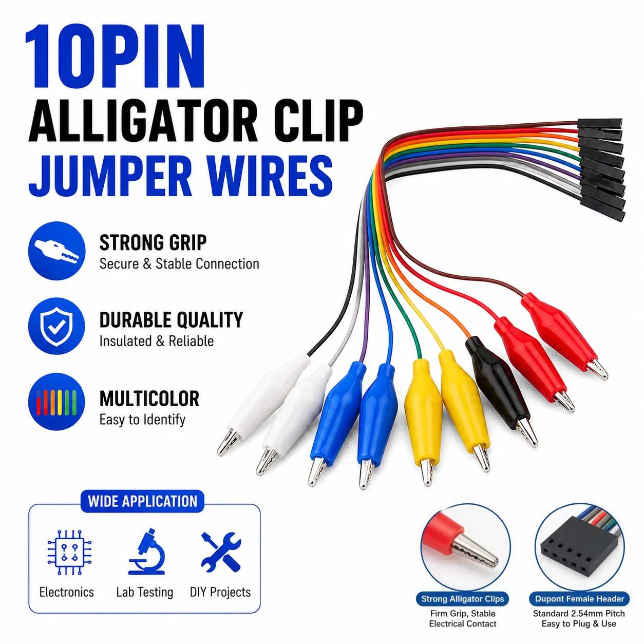 10-Pin DuPont Female/Male to Alligator Clip Cable, Experimental and Test Lead, Suitable for Arduino, Raspberry Pi and Orange Pi