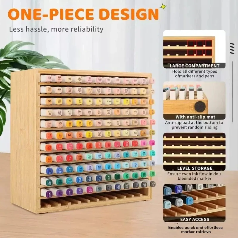 

Bamboo Wood Desk Acrylic Marker Pen Holder Multilayer Storage Rack for 144 Pens Pencils Stationery Office School Art Supplies