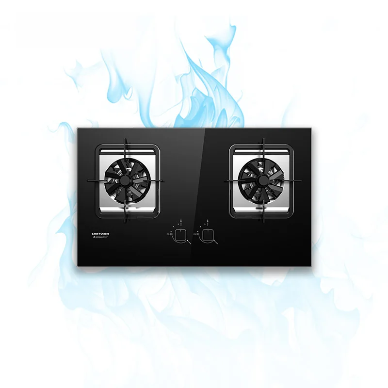 Dual-Burner Smart Gas Cooktop for Kitchen Natural Gas Built-In Appliance Electronic Glass Top for Household Hotel Kitchen