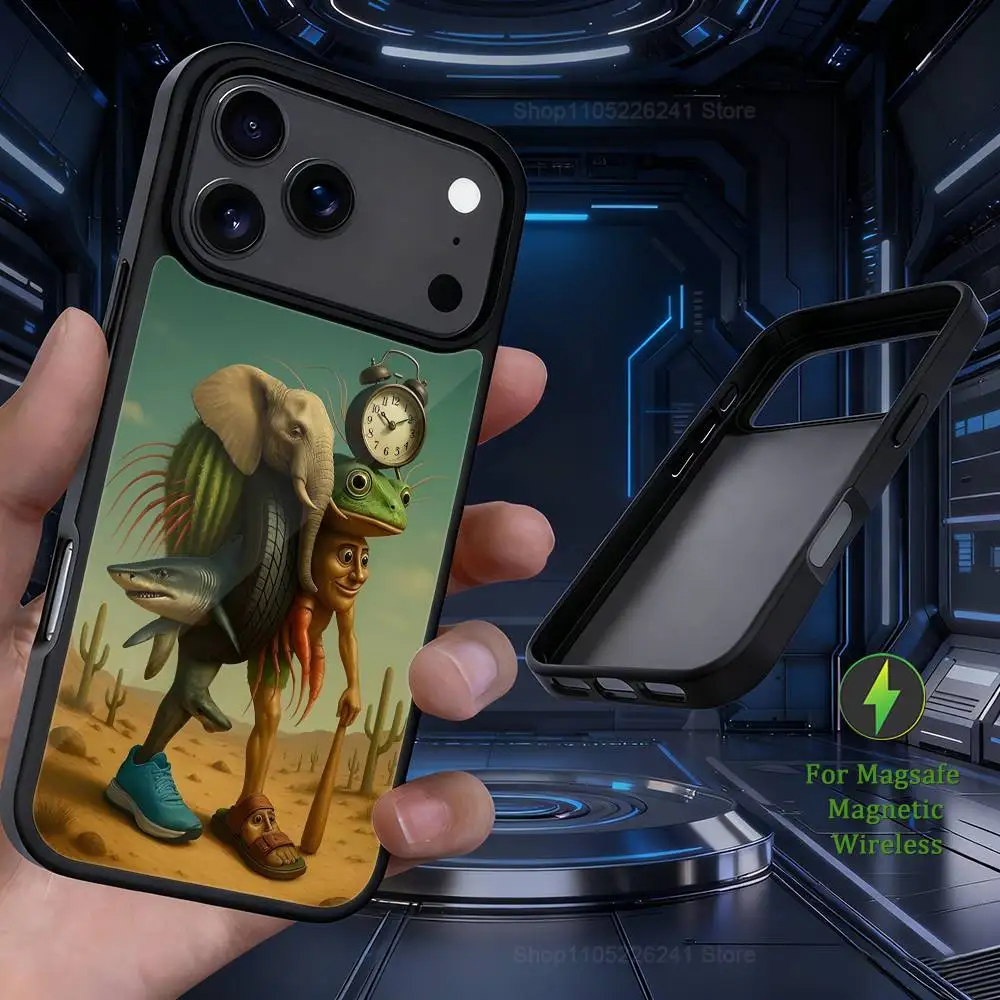 Art B-Brainrot T-Tralalero iPhone 16、14、13、15、11、12、17、Plus、Mini、Pro、MagSafe対応、Max、磁気ワイヤレス充電ケース