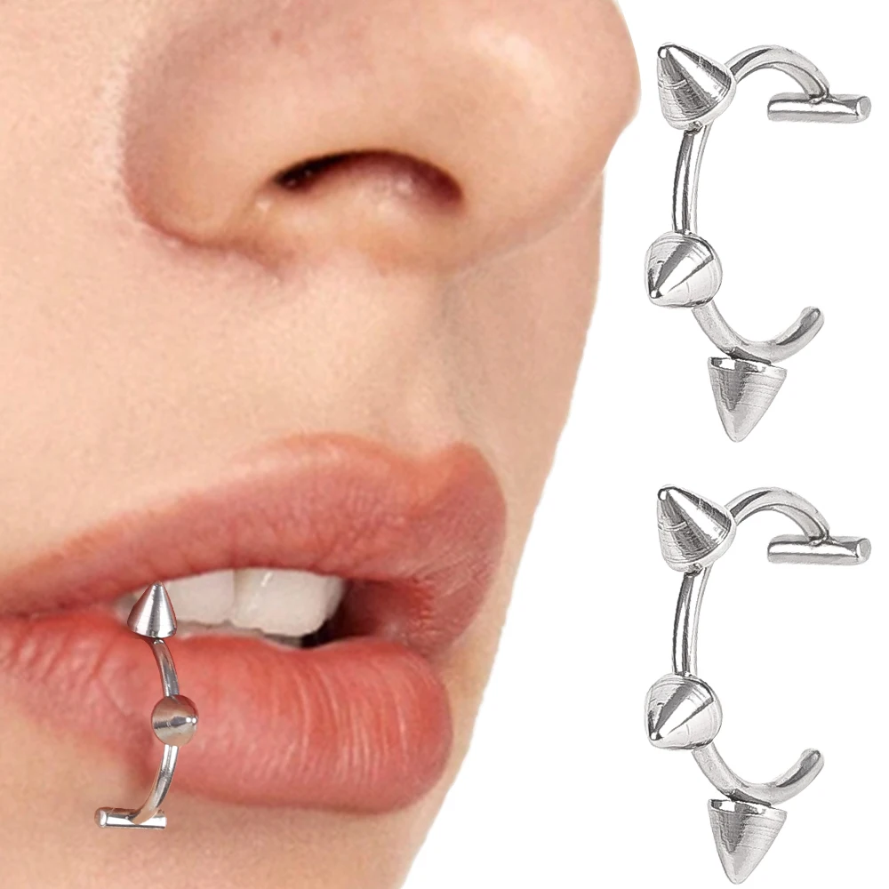 1/20pc C Shaped Punk Nose Ring Stainless Steel Fake Lip Ring Rivet Clip on Non Body Piercing Hoop Ring for Women Men Non-Pierced