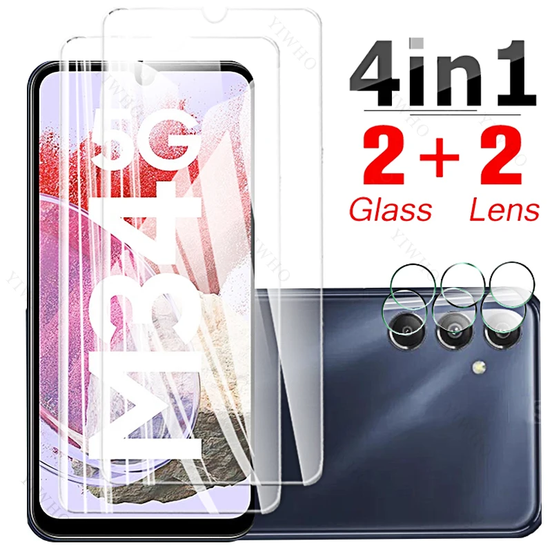 4in1 Camera Lens for Samsung Galaxy M34 5G M 34 SM-M346B Screen Protectors Tempered Glass Protection Glass Fingerprint Unlock HD