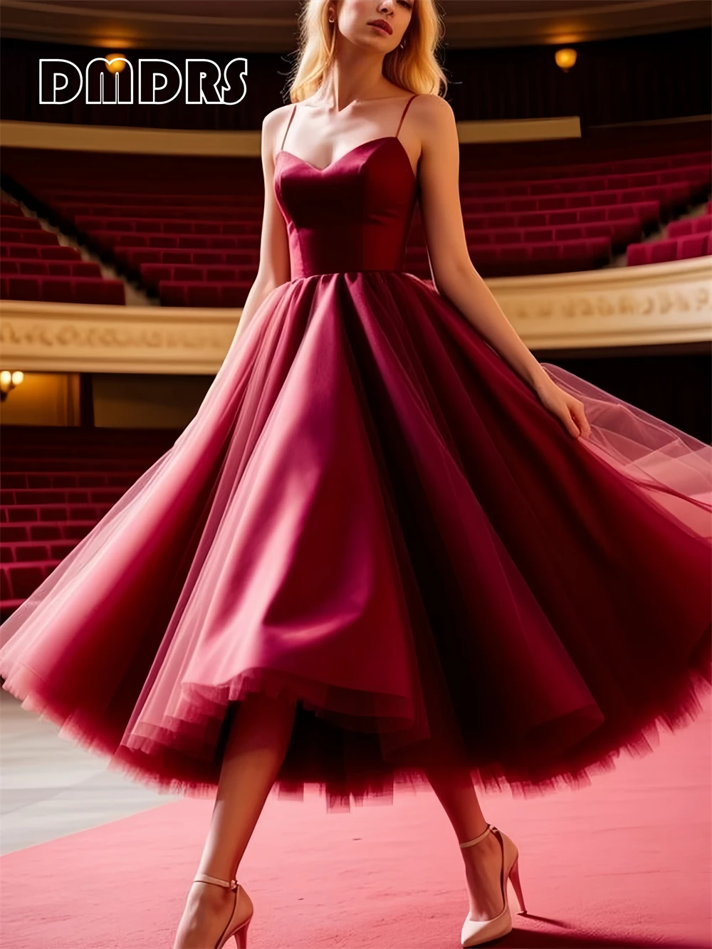 

Semi-Formal Tulle Dress for Women Spaghetti Strapes Red Carpet Events/Award Ceremonies Party Gowns Customized Size & Colors
