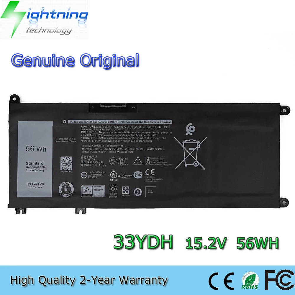 Brandnew Genuíno Original 33ydh 15.2v 56wh Bateria do Portátil para Dell Latitude 3380 3480 3490 3590 3580 Inspiron 15 17 7000