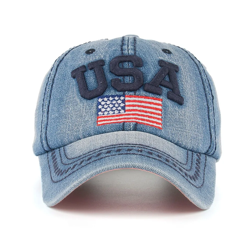 TOHUIYAN USA Flag Embroidery Caps For Men Women Retro Denim Baseball Cap Autumn Strapback Casquette Hip Hop Hat Couples Snapback