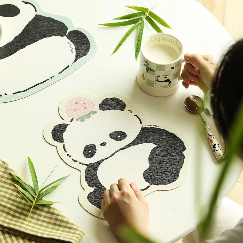 Creativity Multi-purpose Panda Flower Leather Placemat for Table Household Heat Insulation Mats Anti-slip Cute Bowl Tray Cushion