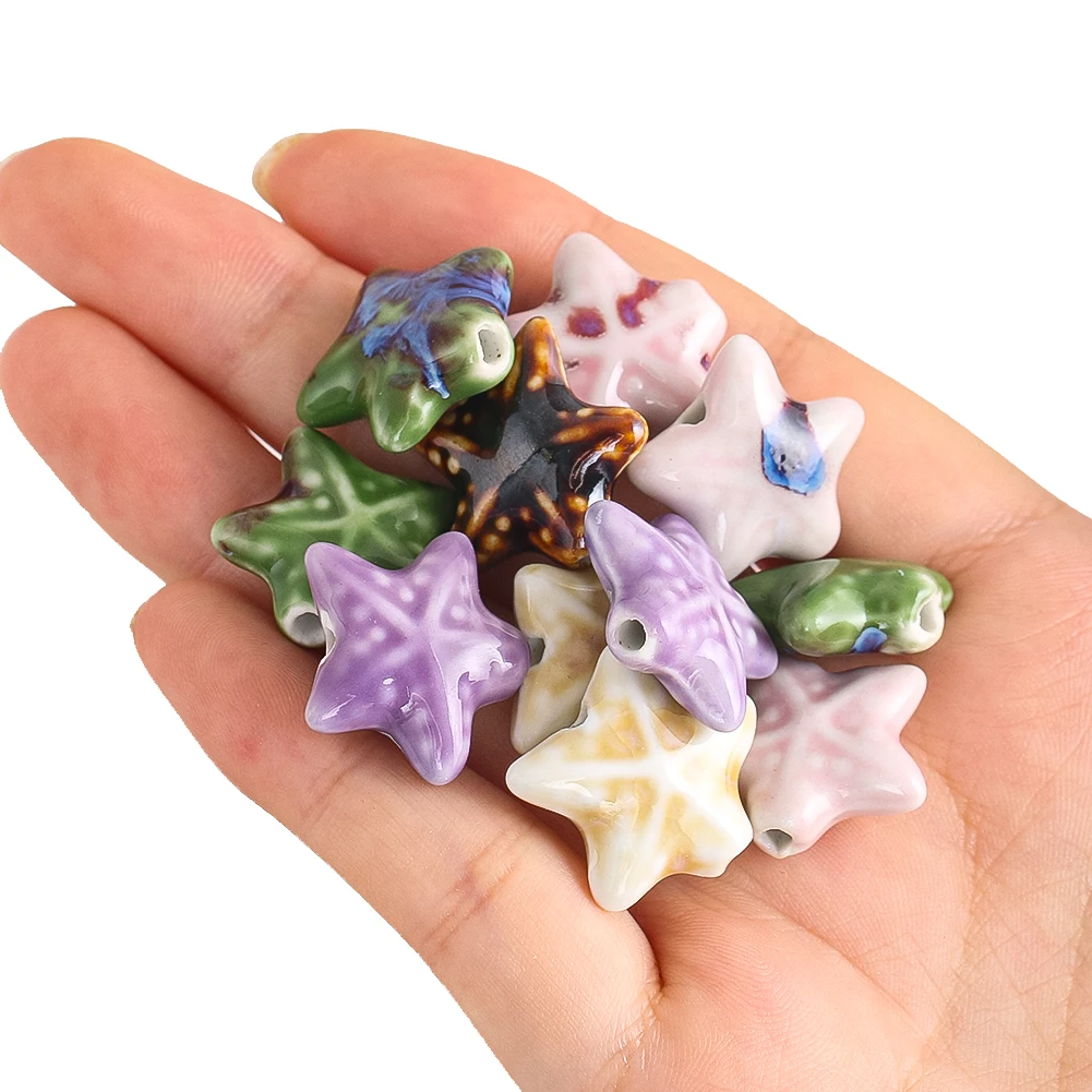 5pcs Colorful Starfish Loose Beads Ceramic Material Sea Creature Bead String Material Accessories Jewelry Making Supplies
