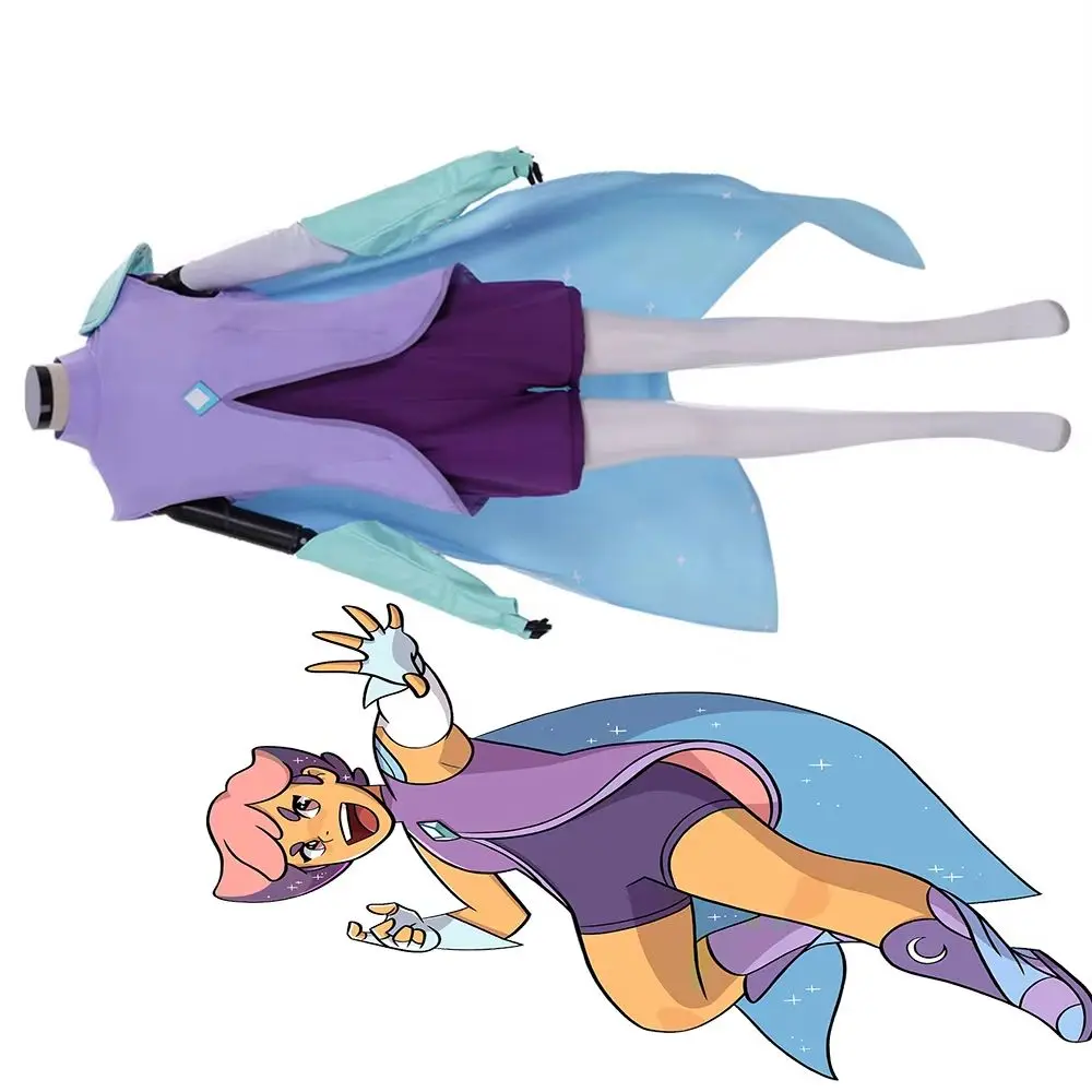 

She-Ra The Princesses Of Power Cosplay Glimmer Costume Women Girls Purple Sleeveless Jumpsuit with Cape Halloween Battle Suits