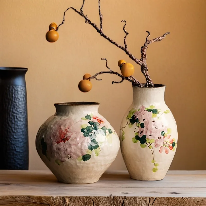 Hand-painted Ceramic Vase Living Room Flower Arrangement Water Culture Device Advanced Sense تحف