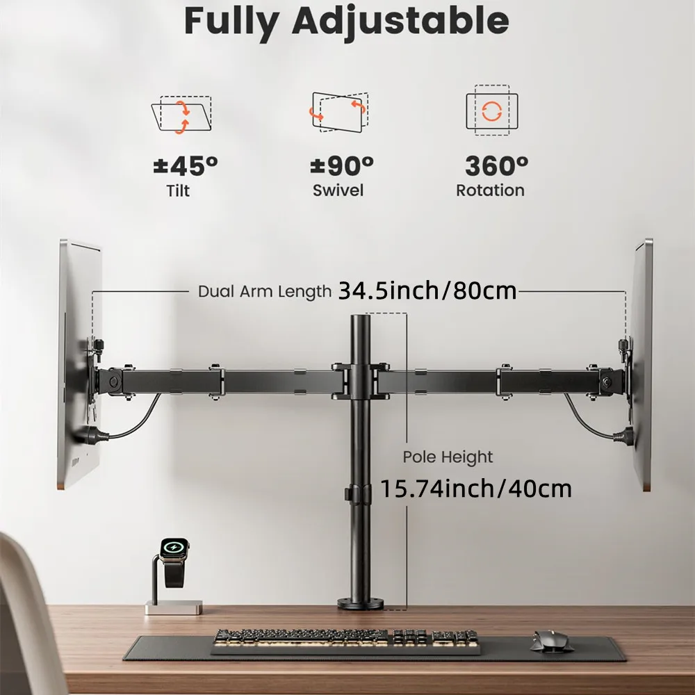 Stojak na biurko Full Motion 360 stopni stalowy podwójny uchwyt monitora 15-30 cali podstawa zaciskowa uchwyt monitora ramię ładowanie 12 kg