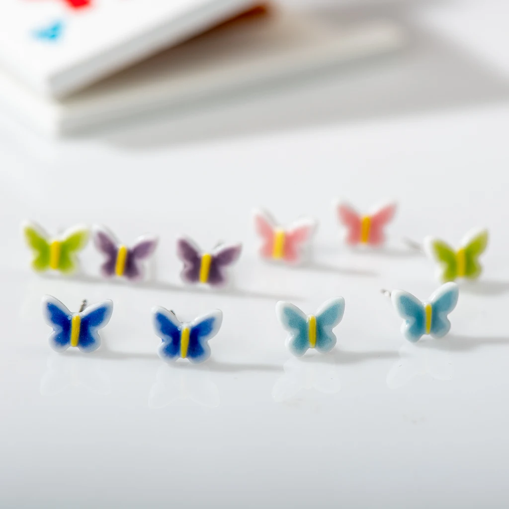 Multicolor Small Butterfly Cute Ceramic Earrings With  Anti allergic Pin  Handmade And Wholesale Z697