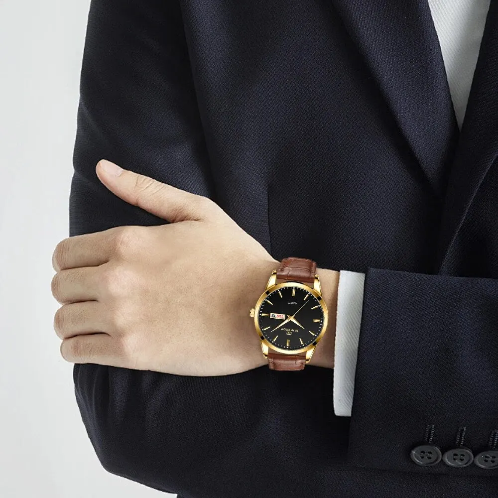 ساعة رجال الأعمال ، الكلاسيكية ، النمط البريطاني ، الجلد ، الذهب ، الأسود ، الكاجوال ، الكوارتز ، الفخامة ، التوهج ، ساعة اليد المقاومة للماء ، جديد ،