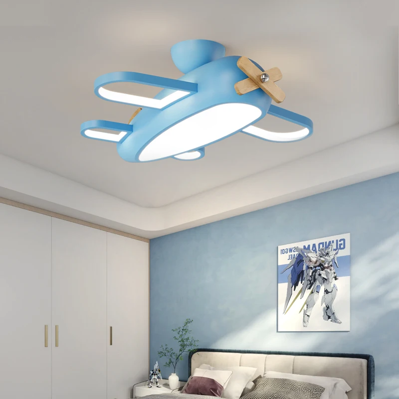 Cartoon Airplane Chandelier Ceiling Lights Design White Blue Lamp Living Dining Room Study Kids Room Boy Baby Nursery Room Decor