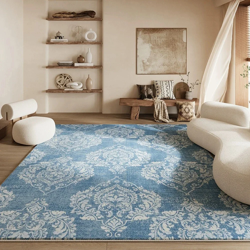 Blue Vintage Chinese Floral Rug Living Room Large Area Carpet Light Luxury Home Decoration Anti-slip Washable Mats Bedroom Rugs