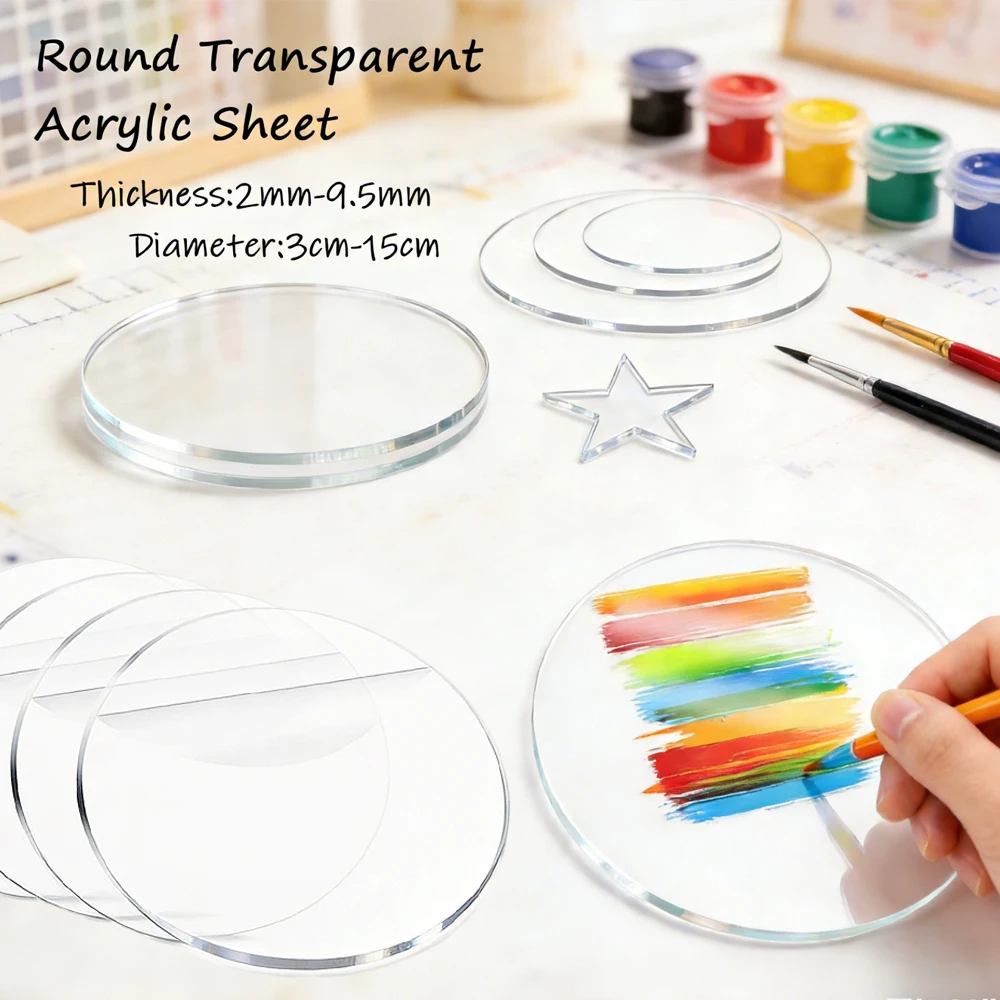 1-10Pcs Clear Round Acrylic Discs 5-15cm 2-9.5mm Thick Transparent Plexiglass Sheets for Painting Coasters And DIY Crafts