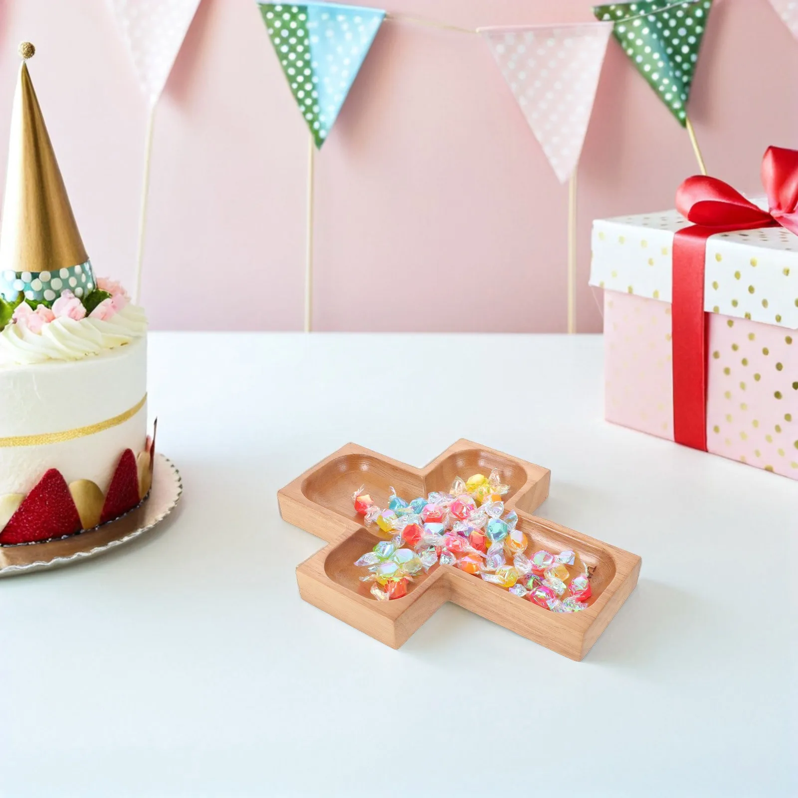 

Cross Wooden Tray Religious Prayer Bowl for Snacks Cookies Easter Table Centerpiece Decorative Serving Platter Worship Bowls