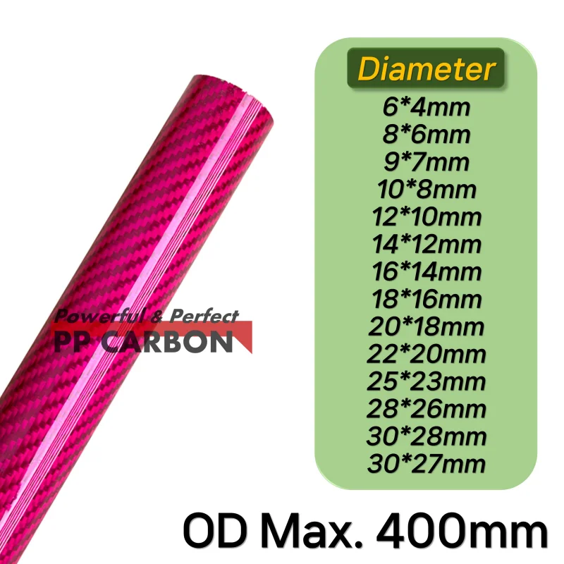 2pcs/lot Colored Carbon Fiber Tube 500mm for RC Airplane Parts 3K Carbon Tube Garden Pink for Drone Accessories OD 6-30mm