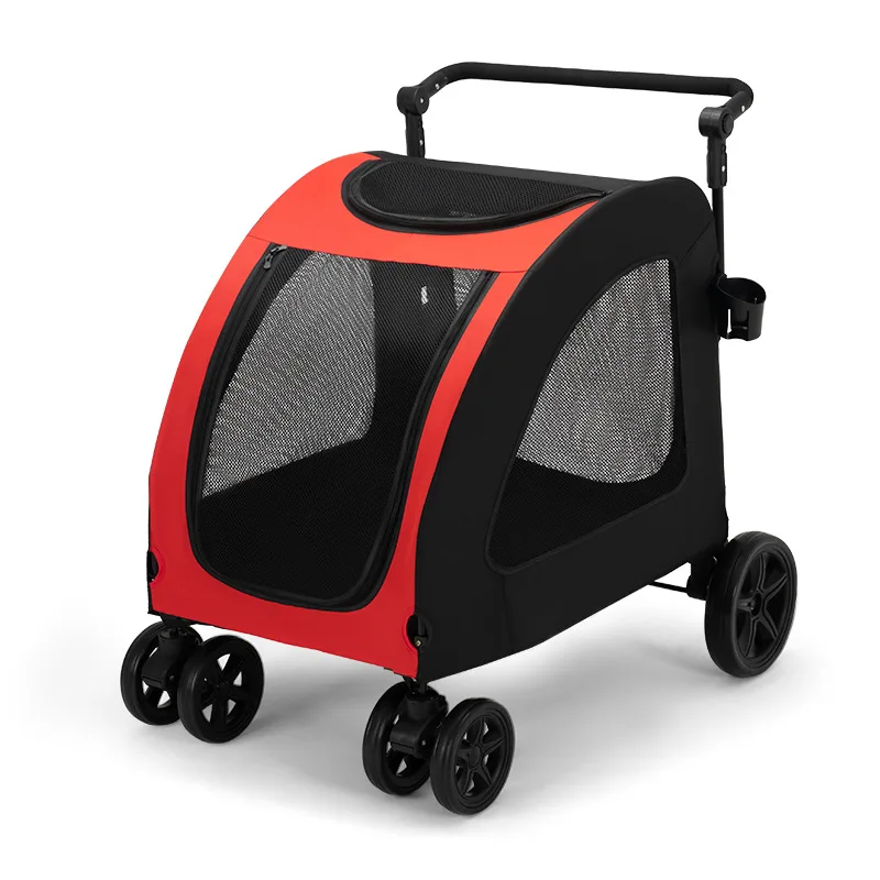 Medium Pet Stroller for Dogs Up to 50kg, Adjustable Handle, 5 Mesh Canopy, 4 Wheels for Medium/Large Dogs and Cats