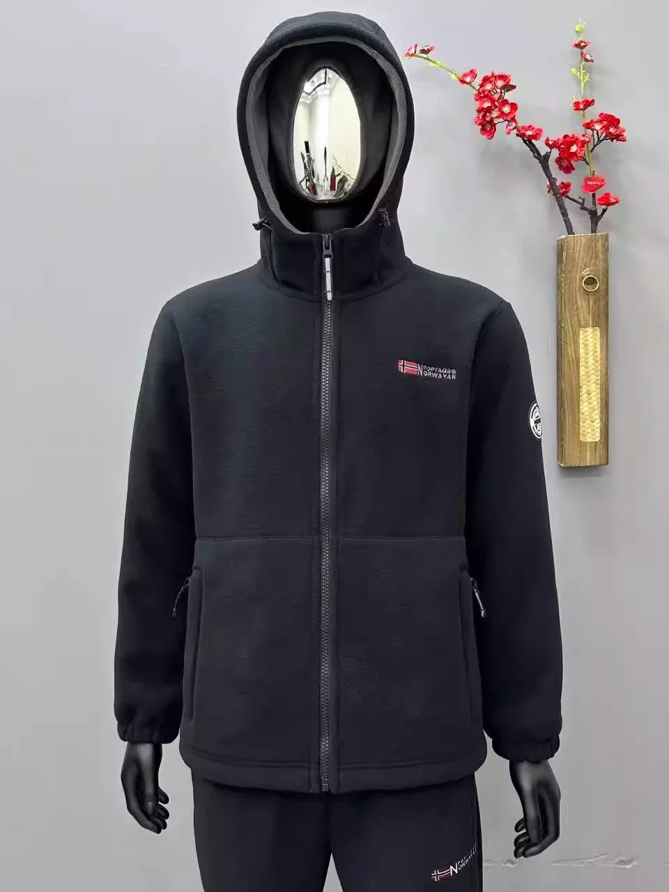 

ex Thiened Fce Jaet Outdoor Hooded Anti-Cold Warm Double Layered Fce Men's Women's Faionable Jaet