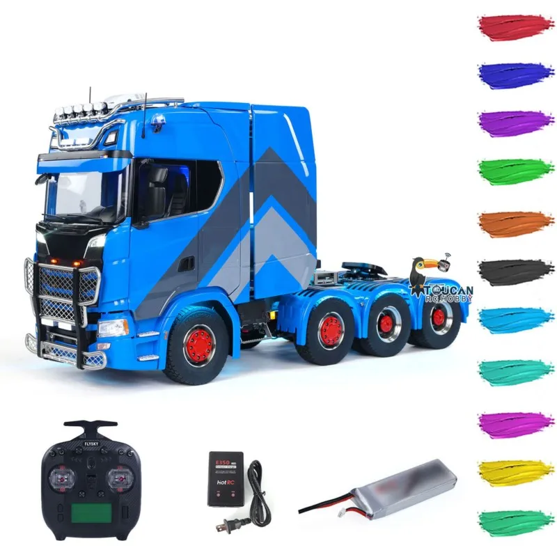 Nuovo 770S 1/14 8x8 RC Trattore Camion Telaio In Metallo FAI DA TE Camion di Controllo Remoto ST8 Batteria Luce Suono Fumo Finito Auto Veicolo