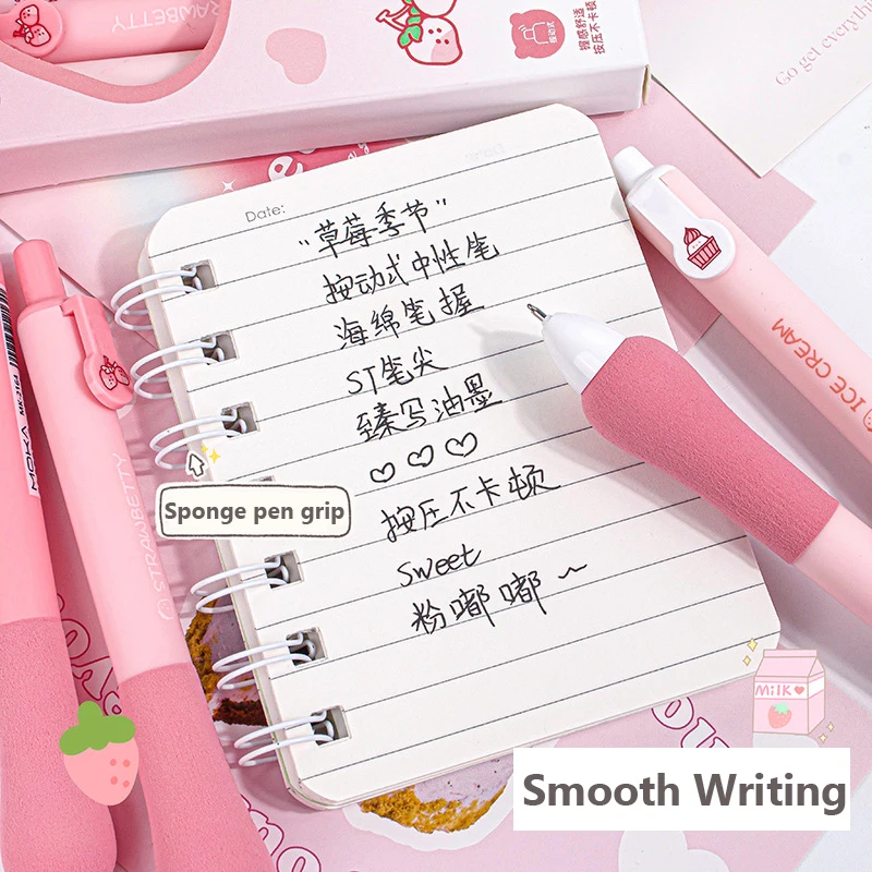 Pink Series Gel Pen Black Ink Soft Grip Writing Smooth Quick-Drying Aesthetic Stationery Elegant Pens Japanese School Supplies