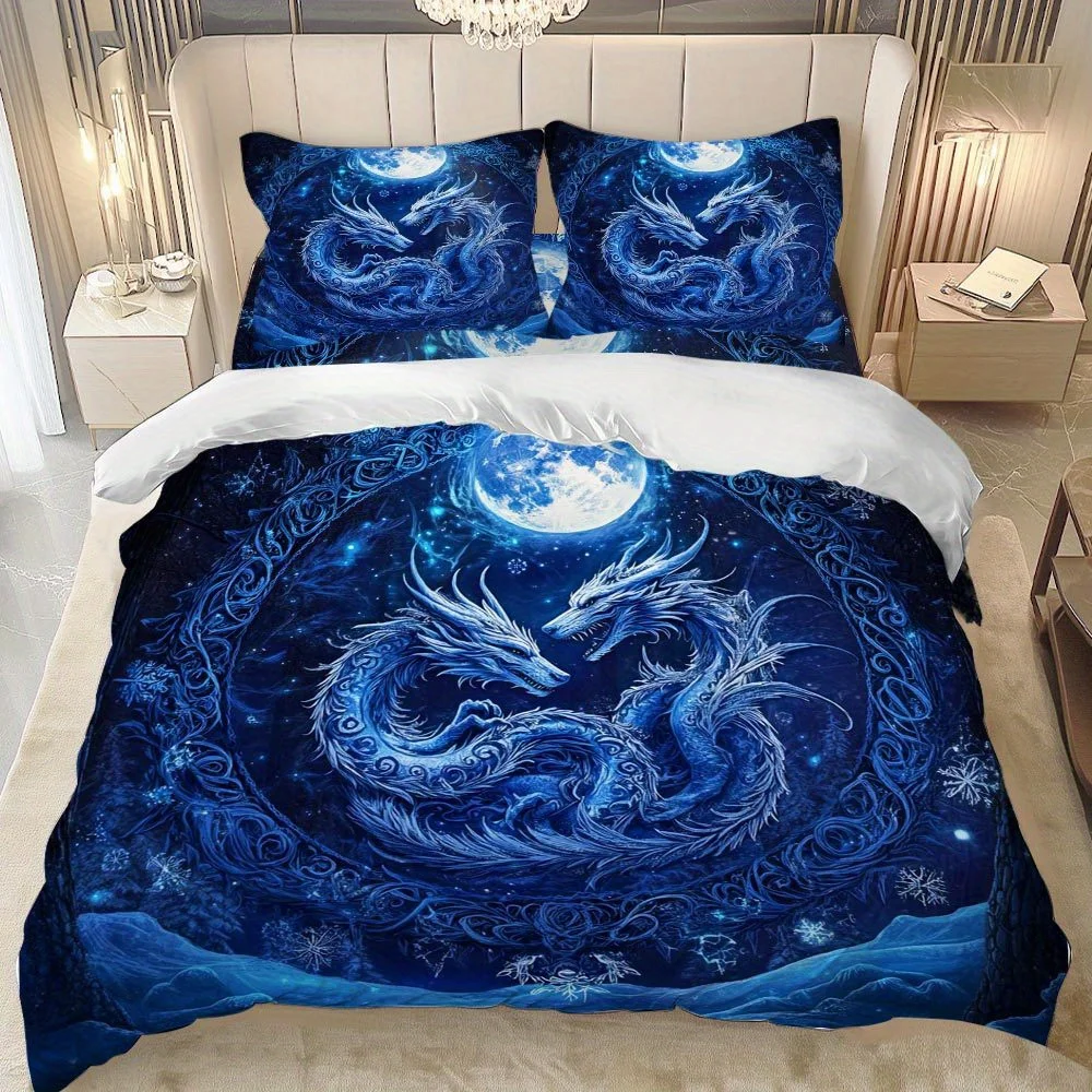 

Lifesmells 2/3pcs Fantasy Dragon Moon Duvet Cover Set Dragon Moon Bed Cover Set Mysterious and Elegant Bedding Set