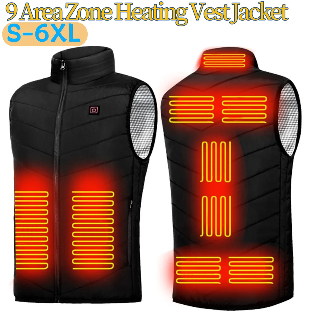 Intelligent Heated Vest Men Women USB Electric Smart Heating Vest 9 Areas Zone for Outdoor Hunting for Camping Sports Hiking