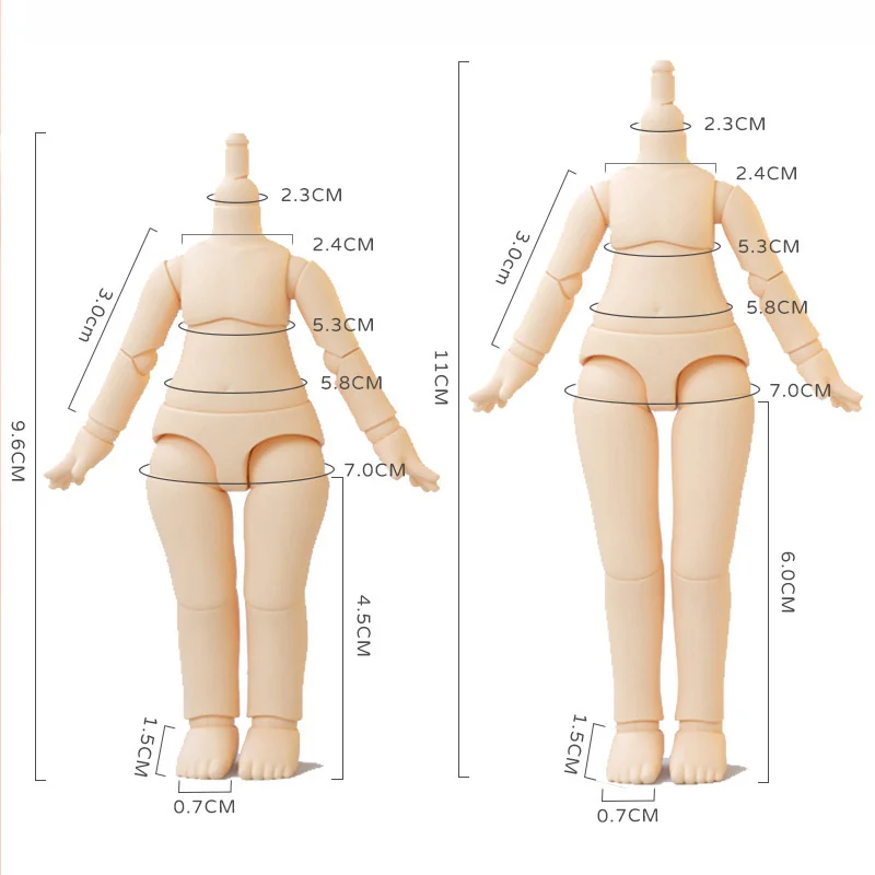 new 10CM 11CM bjd body OB body for GSC head ob11 1/12BJD doll body spherical joint doll toy hand group OB Accessories