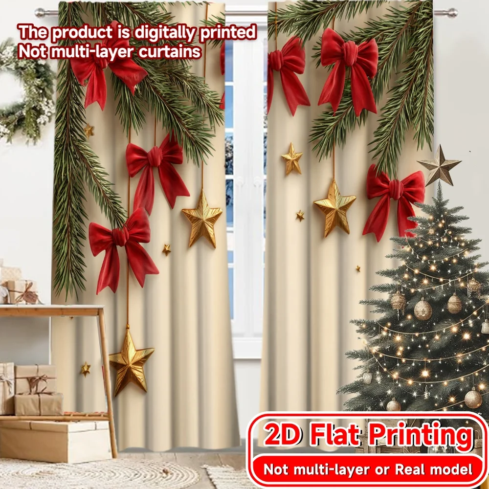 2D Flat Printing,2pcs Festive Starscape Modern Curtain Fabric Versatile Polyester Fabric Curtains Room Decor Use for Study,