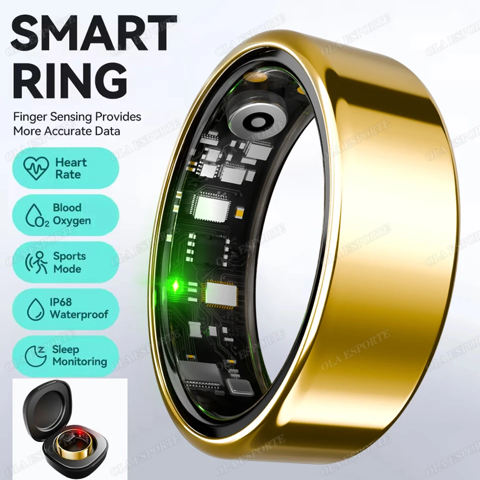 Neuer R09 Smart Ring für Männer und Frauen mit Ladehülle, Herzfrequenz- und Blutsauerstoffmessung, Hauttemperaturmonitor, 5ATM wasserdichter Smartring R11C