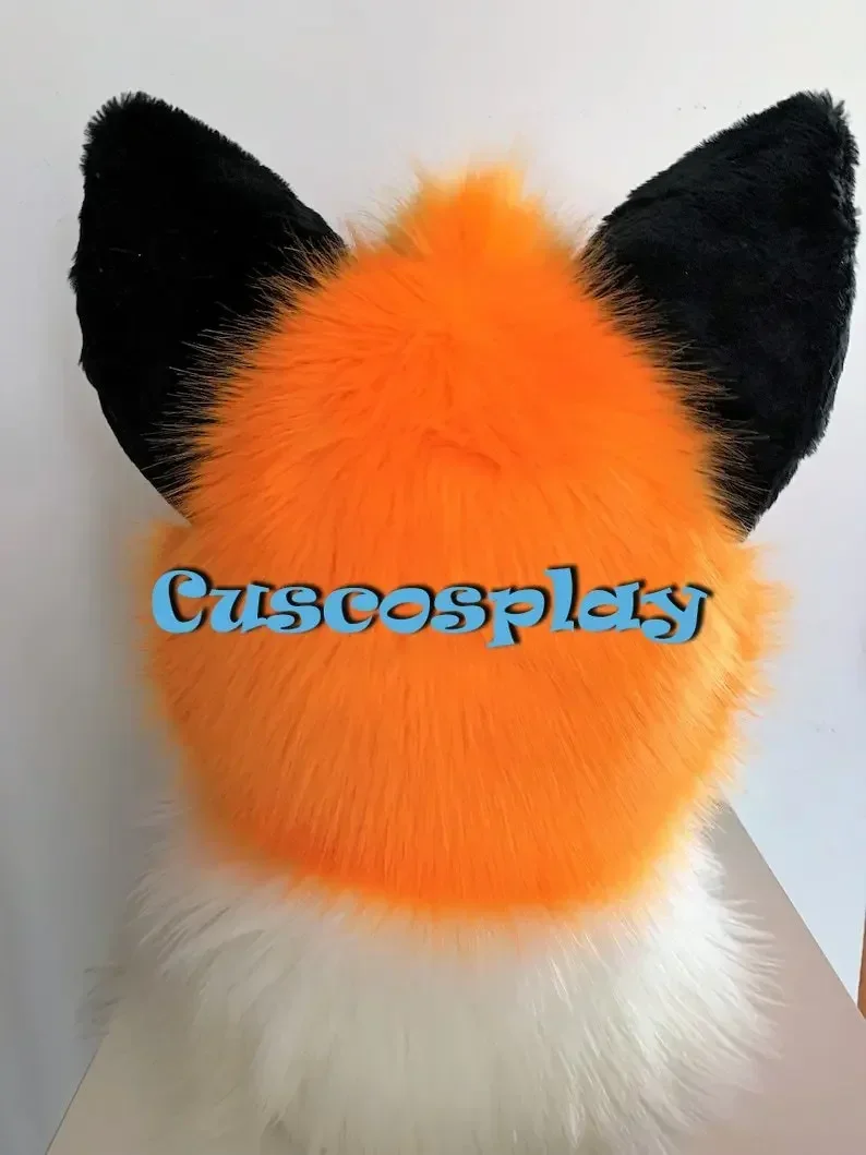 Orange Black Fur Fox Dog Husky Mascot Head and Hand Costume Furry Suit Fursuit Halloween Christmas Birthday Party Gift